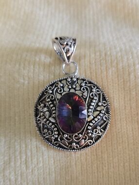 Statement Sterling Filigree Pendant with Purple Mystic Quartz